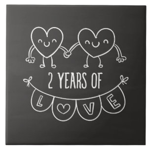 2nd Anniversary Gift For Her Chalk Hearts Hand Dra Tile