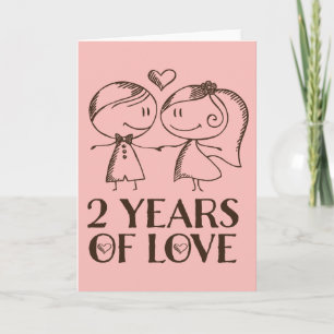 2nd Anniversary Hand Drawn Couple Greeting Card