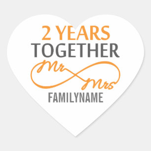 2nd Anniversary Mr. & Mrs Infinity Personalised Heart Sticker