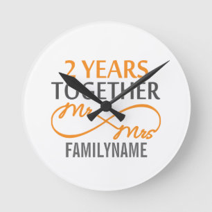 2nd Anniversary Mr. & Mrs Infinity Personalised Round Clock