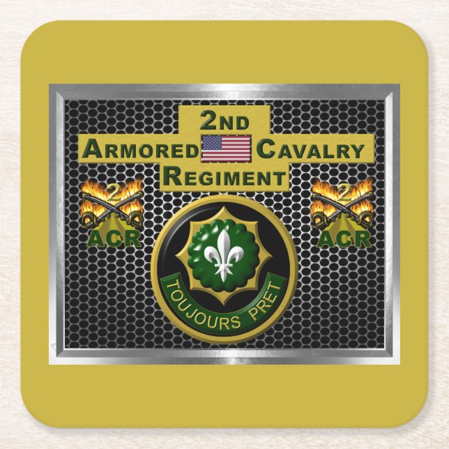 2nd Armoured Cavalry Regiment “Always Ready” Square Paper Coaster (Front)
