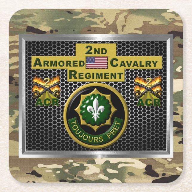 2nd Armoured Cavalry Regiment “Always Ready” Square Paper Coaster (Front)