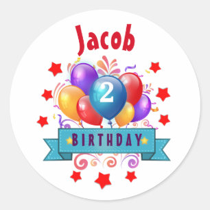2nd BABY Birthday Festive Colourful Balloons B10IZ Classic Round Sticker