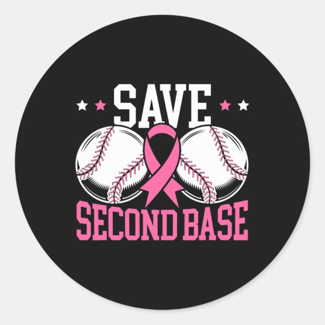 2nd Base Baseball Player Breast Cancer Awareness 1 Classic Round Sticker (Front)