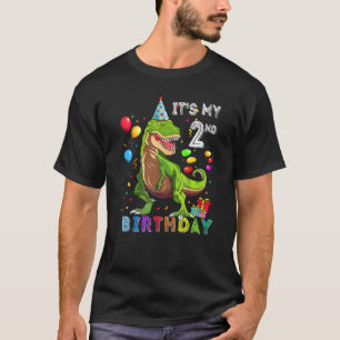 2nd Birthday 2 Year Old Boy Dino Rex Dinosaur T-Shirt
