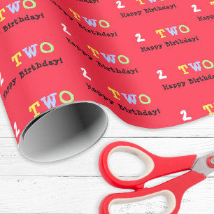 2nd Birthday Age 2 Bright Red Happy Colourful Gift Wrapping Paper
