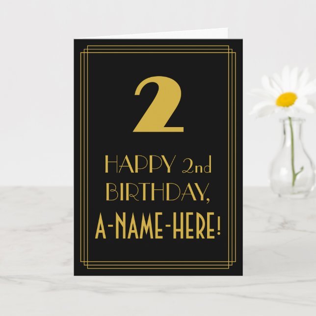 2nd Birthday ~ Art Deco Inspired Look "2" & Name Card (Small Plant)