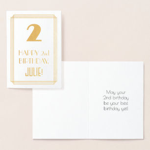 2nd Birthday: Art Deco Inspired Look "2" & Name Foil Card