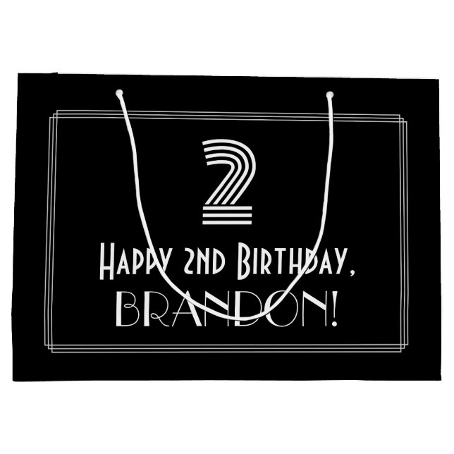 2nd Birthday — Art Deco Inspired Look "2" & Name Large Gift Bag (Back)