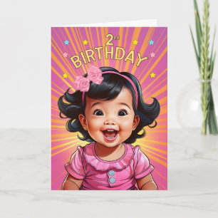 2nd Birthday Asian Baby Girl in Pink Comic Book Card