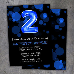 2nd Birthday Balloons Kids Blue Boy Party Invitation
