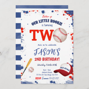 2ND Birthday Baseball Invitation