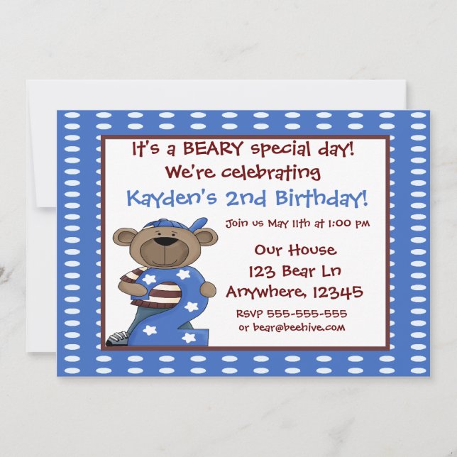 2nd Birthday Bear Boys Invitation (Front)