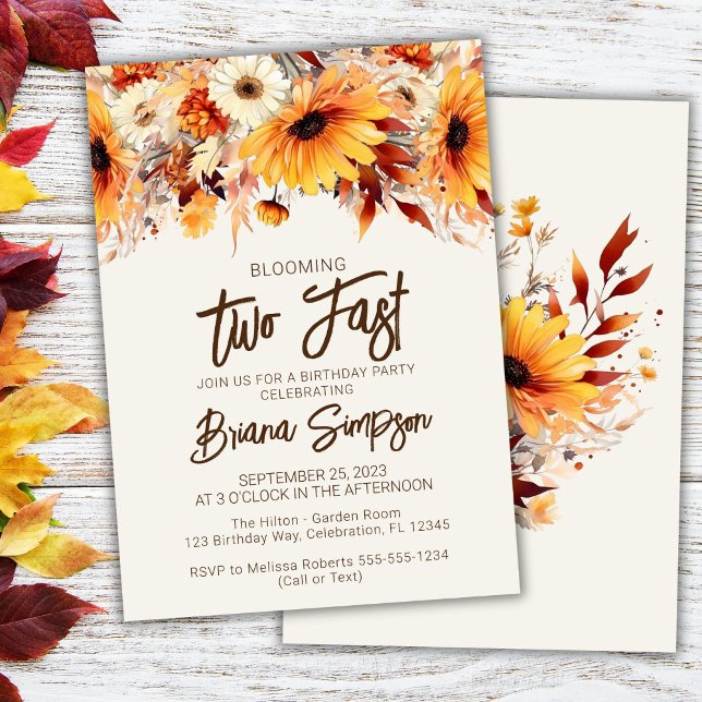 2nd Birthday Beige Fall Floral Invitation (Creator Uploaded)