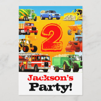 2nd Birthday Big Trucks Party Invitation