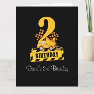 2nd Birthday Black and Yellow Construction Truck Card