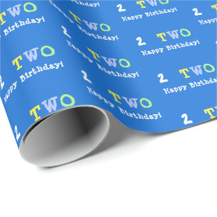 2nd Birthday Blue Colourful Patterned Wrapping Paper