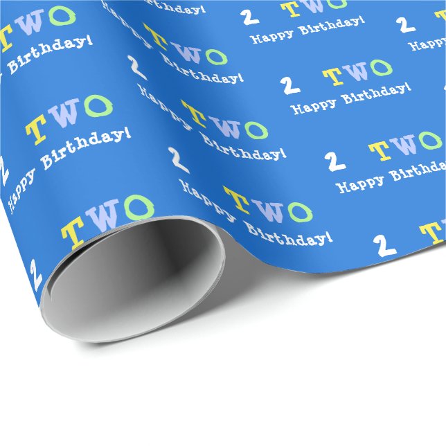 2nd Birthday Blue Colourful Patterned Wrapping Paper (Roll Corner)