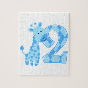 2nd Birthday Blue Giraffe Jigsaw Puzzle