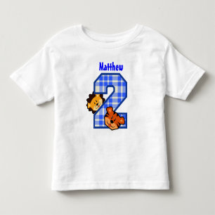 2nd Birthday Blue Plaid Tiger Lion 2 Year Old V4 Toddler T-Shirt