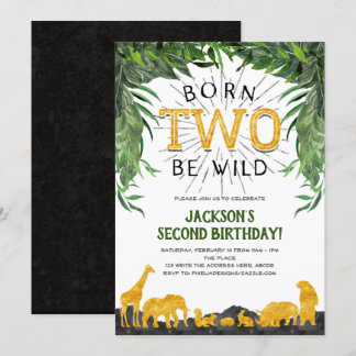 2nd birthday, Born to be wild, Safari Animal, Invitation