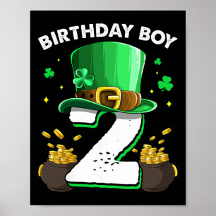 2nd Birthday Boy 2 Years Old St Patricks Day Boys Poster