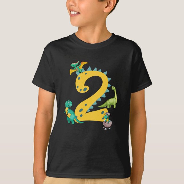 2nd birthday boy Dinosaur Trex Dino 2 years old T-Shirt (Front)