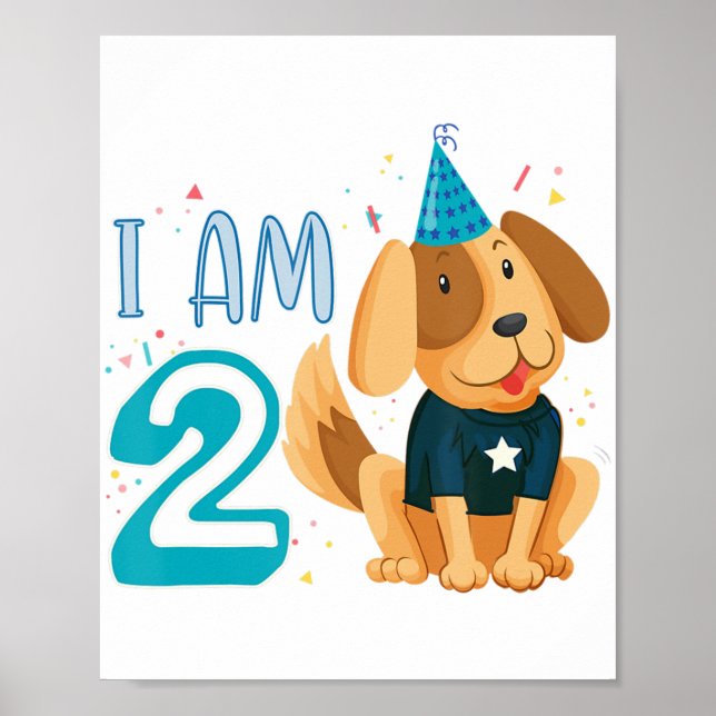 2nd Birthday Boy Dog Puppy Children I'm 2  Poster (Front)