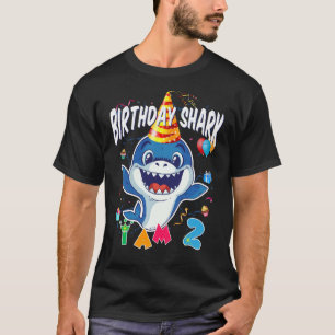 2nd Birthday Boy Shark Birthday Party I Am 2 Years T-Shirt