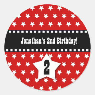 2nd Birthday Boy Stars Dashed Ribbon A01 Classic Round Sticker