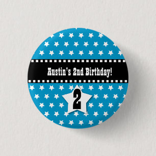 2nd Birthday Boy Stars Dashed Ribbon V02 3 Cm Round Badge