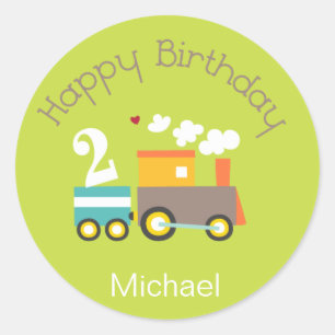 2nd Birthday Boy Train Cupcake Topper/Stickers Classic Round Sticker