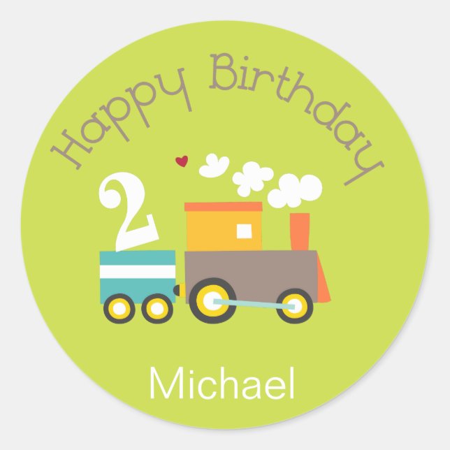 2nd Birthday Boy Train Cupcake Topper/Stickers Classic Round Sticker (Front)
