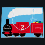 2nd birthday boy train personalised large gift bag<br><div class="desc">Personalised 2nd Birthday red and blue train large gift bag.
Perfect for sons,  grandsons or boys who are turning two years old.  
The number and name shown on the train can be customised as desired.  
A matching greetings card is also available in this modern design.</div>