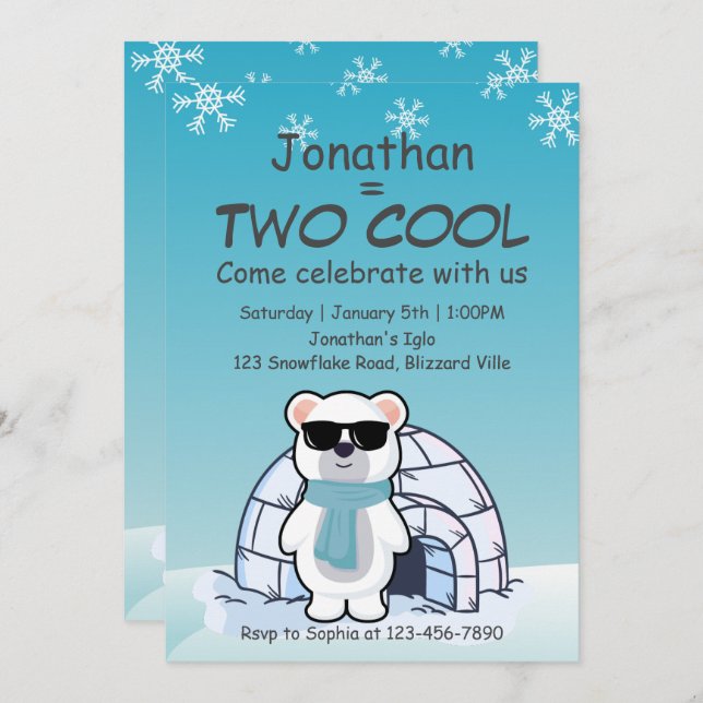 2nd Birthday Boy Two Cool Polar Bear Iglo   Invitation (Front/Back)
