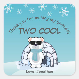 2nd Birthday Boy Two Cool Polar Bear Iglo Square Sticker
