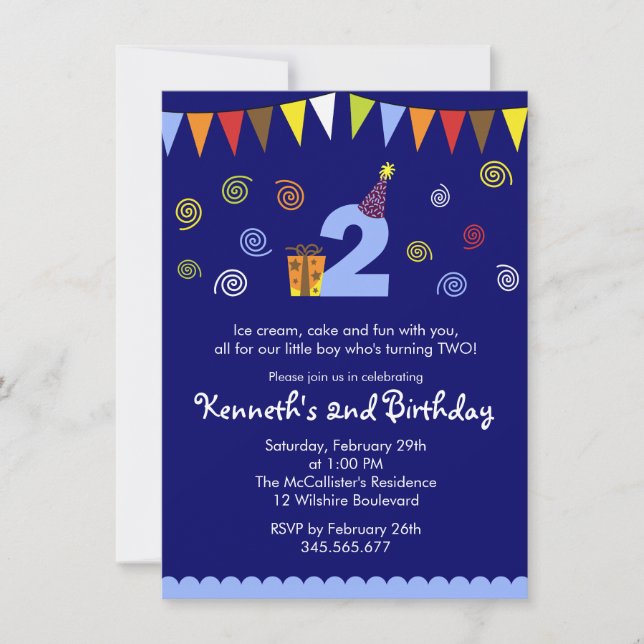 2nd Birthday Boy's Cute Party Invitation (Front)