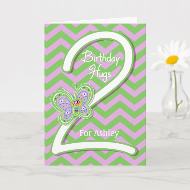2nd Birthday Butterfly Hugs Custom Card (Small Plant)
