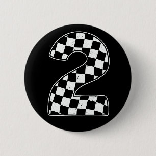 2nd Birthday Checkered Number 2 Car Racing Flag 6 Cm Round Badge