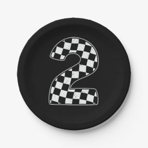 2nd Birthday Checkered Number 2 Car Racing Flag  Paper Plate