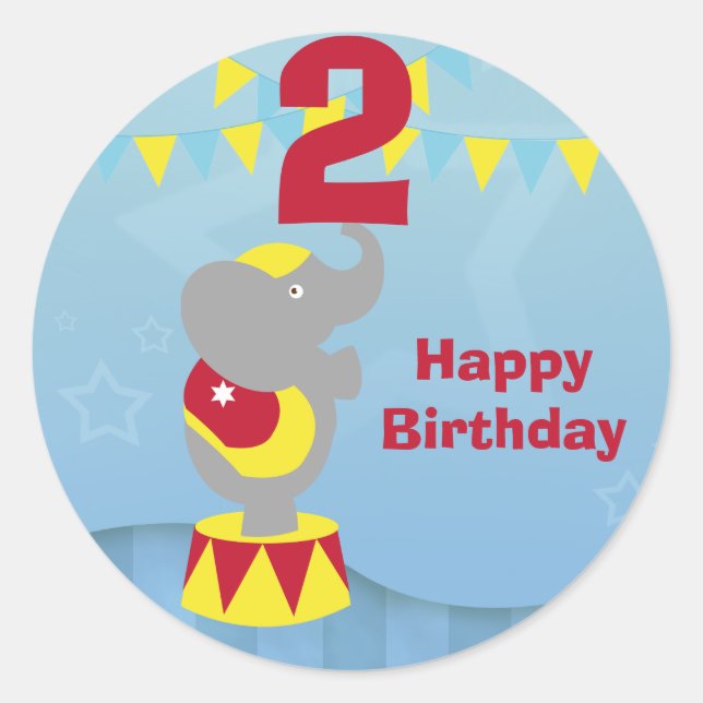 2nd Birthday Circus Elephant Round Stickers (Front)