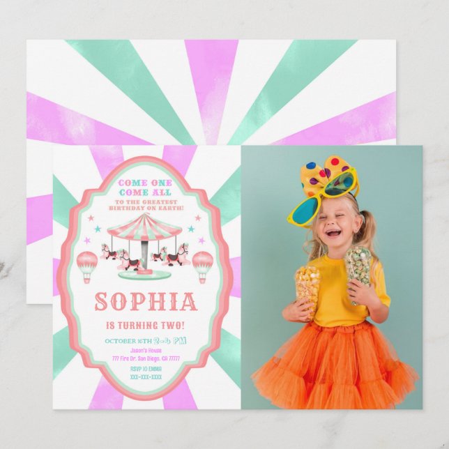 2nd Birthday Circus Photo Invitation (Front/Back)