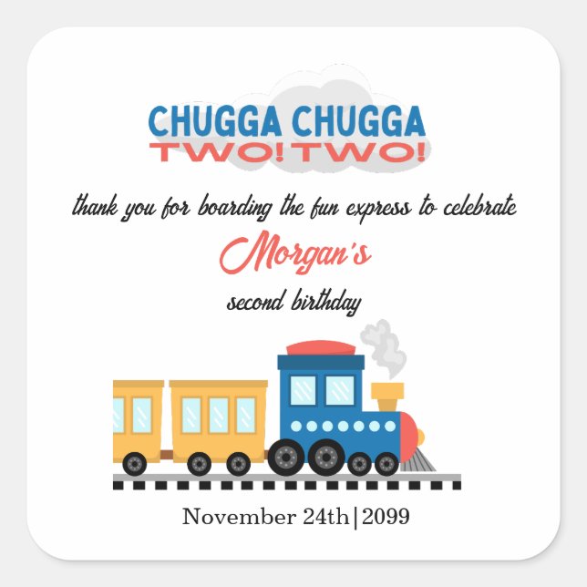 2nd Birthday Colourful Cartoon Train  Square Sticker (Front)