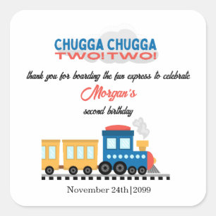 2nd Birthday Colourful Cartoon Train  Square Sticker