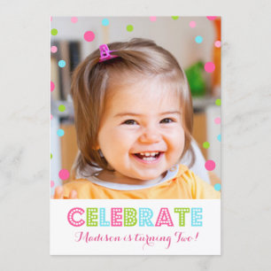 2nd Birthday Colourful Confetti Photo Invitation