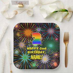 2nd Birthday: Colourful, Fun Celebratory Fireworks Paper Plate