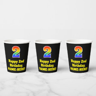 2nd Birthday: Colourful, Fun, Exciting, Rainbow 2 Paper Cups
