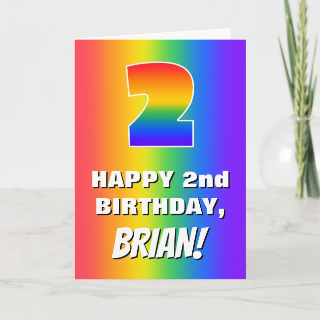 2nd Birthday: Colourful, Fun Rainbow Pattern # 2 Card (Front)