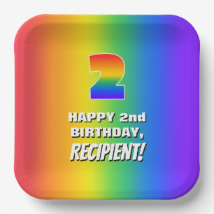 2nd Birthday: Colourful, Fun Rainbow Pattern # 2 Paper Plate