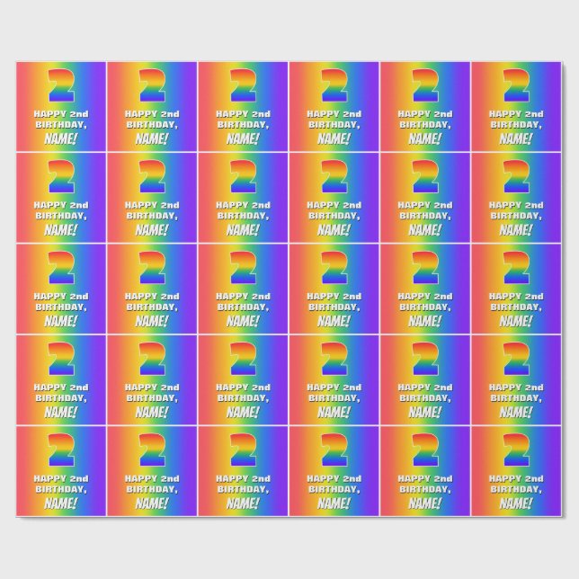 2nd Birthday: Colourful, Fun Rainbow Pattern # 2 Wrapping Paper (Flat)
